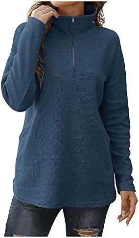 Rmxei ženska ležerna dukserica kint labavi mekani pulover dugih rukava na vrhu sitnih majica sa bočnim džepovima