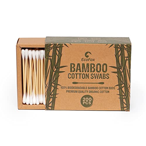 Bambuso pamučni brisači 200 brojeva | Biorazgradivi i organski drveni pamučni pupoljci | Dvostruke