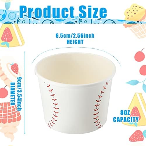 100 komada bejzbol softball papir za sladoledske čaše 8oz za jednokratnu desertnu supu za grickalice za bajbol softball zabava za sundae, jogurt, predjelo, baseball softball zabava ukrasa