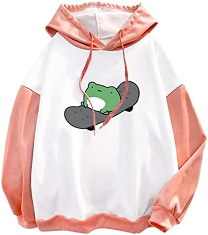 Ytrxm ženska 2023 slatka dukserica za žabu Kawaii pulover vrhove skejtbording žabe dugih rukava s