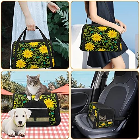 Torba Za Kućne Ljubimce Žuto Cvijeće Zeleno Lišće Crni Mali Pas Mačka Štenci Meka Prenosiva Putna