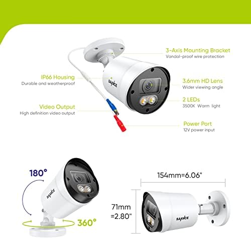 Sannce 2 Pack 1080p Potpuna šareno noćna vizija CCTV kamera, 2.0MP HD-TI-utažna sigurnosna kamera sa