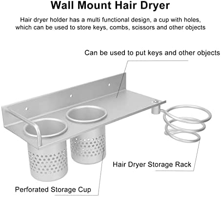 Držač za sušenje sušilice, zidni nosač za kosu, držač za sušenje kose od nehrđajućeg čelika, snažni kapacitet