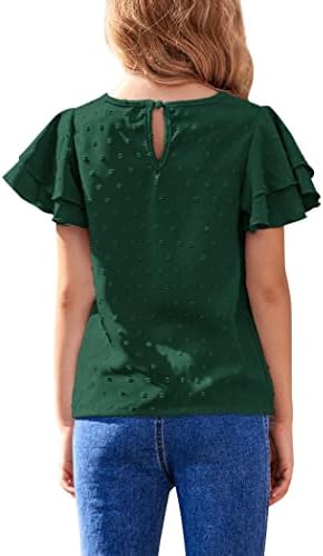 Hopeac djevojke Ruffle rukav Casual čvrste majice pulover Keyhole leđa bluza Swiss Dot Tops za 4-13 godina