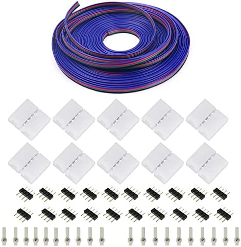 Enqimaoyi 4-pinski RGB konektori uključuje 16.4ft produžnog kabla, 10x bešavne LED trake, 20x LED traka, 20x muški do muški konektor za 5050 3528 Fleksibilna LED traka za promjenu boje