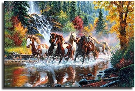 YOSON sedam Lucky Running Wild Horses Wall Art životinje Posteri platno štampanje Mountain Stream pejzaž slika za dnevni boravak ured studija ukras poklon prijatelji ili porodica