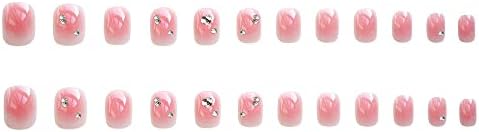 Asphire 24kom kratka presa na lažnim noktima Pink Rhinestone Heart akril lažni nokti sjajni slatki dom DIY Nail