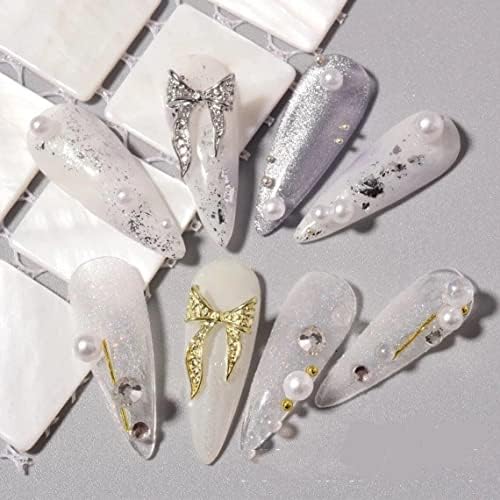 50kom / mnogo 3D Legura Bowknot čari za nokte zlato / srebro Metal Cirkon traka Bowknot Nail Art dekoracije 2022 leptir DIY Nail Jewl-Rhinestones & dekoracije - -