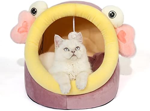 Jiupety Cute Cat Bed, zatvoreni Lovely Crystal Velvet Igloo za mačke i malog psa, topla pećina spava gnijezdo