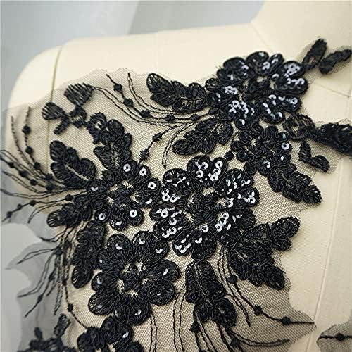 EODNSOFN 2pcs Crni sekki Cveće Tassel Vjenčane haljine Appliques čipka tkanine vezene obloge ovratnik mrežica za šivanje zakrva za haljinu DIY dekor