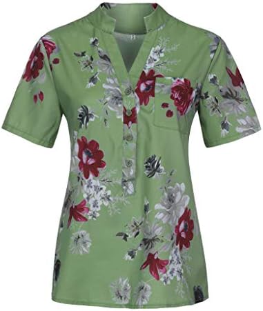 Dame Ljetni vrhovi Retro cvjetna tiskana tunika kratkih rukava Casual Loose 1/4 gumb dolje ovratnike