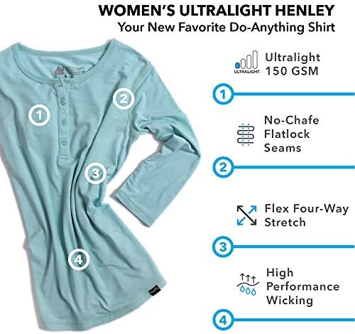Merino vuna ženska majica - 3/4 rukava Henley - ultralight