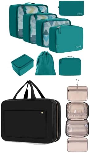 Bagail 8 Set pakiranja kockica i viseći toaletni torba veliki kozmetički organizator putovanja
