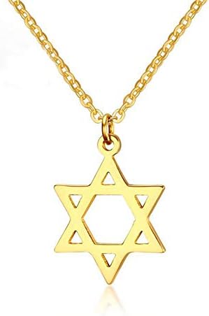 Ailuor 18k pozlaćena Megan zvijezda David privjesak ogrlice, šest šiljastih Megan zvijezda Jevrejski izraelski nakit za žene / muškarce Hip Hop nakit