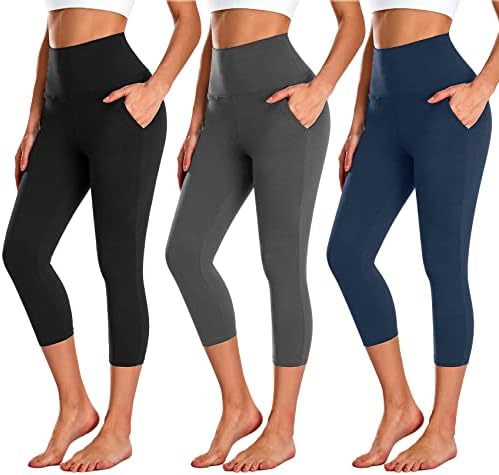 Nove mlade Kapri helanke od 3 pakovanja za žene sa džepovima-crne pantalone za jogu u teretani sa visokim strukom