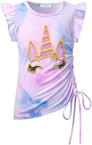 Perfashion djevojke Flutter/Dugi rukav pamučne majice sa strane tunika bluza okrugli vrat Casual