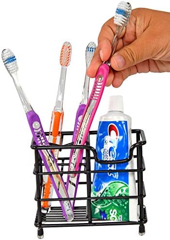 Početna-X držač četkice za zube, Organizator za kupatilo od nerđajućeg čelika, organizator i ostava za kupatilo, držač za brijanje, držač četke, 4 ¾ D x 2 ¼ Š x 4 V, Crni