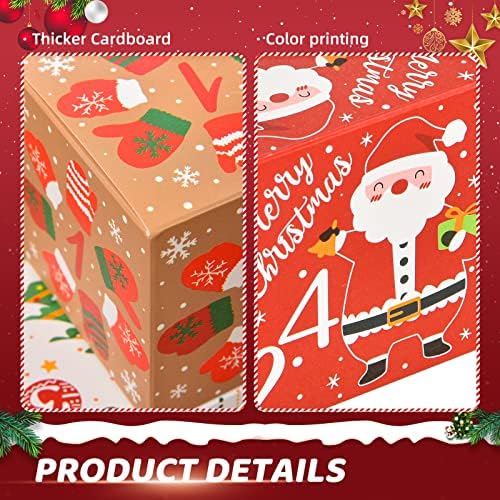Winocbxt 24 pakovanja Mini božićnih poklon kutija, mala Poklon kutija za Božićni Advent Kalendar sa 24 dizajna uzoraka, potrepštine za praznične zabave, pogodnosti za Božićnu zabavu