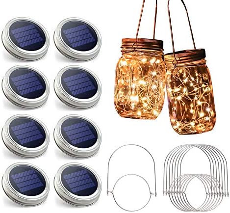 Urvoix Solar Mason Jar Lights-8 Pack 30 Led Fairy Solar Jar Lid Lid Lights sa 8 ručkom, vodootporna Vanjska Mason Jar svjetla za vrtnu terasu u dvorištu