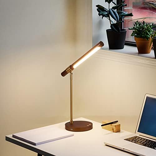 Myhaptim LED stolna lampa za zrno drveta sa bežičnim punjačem, stone lampe za kućnu kancelariju sa USB priključkom za punjenje, podesivo stono svetlo za kontrolu dodira, Kancelarijska lampa za negu očiju sa noćnim svetlom